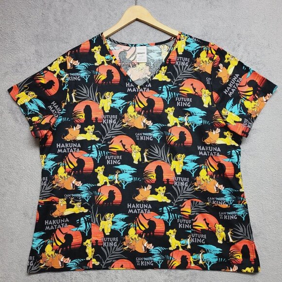 Disney Scrub Top Women's 2X Black Lion King Future King 100% Cotton - Picture 1 of 9